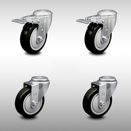 Service Caster 4 Inch SS Black Polyurethane Swivel Bolt Hole Caster Set with 2 Total Lock Brake SCC-SSBHTTL20S414-PPUB-BLK-2-S-2